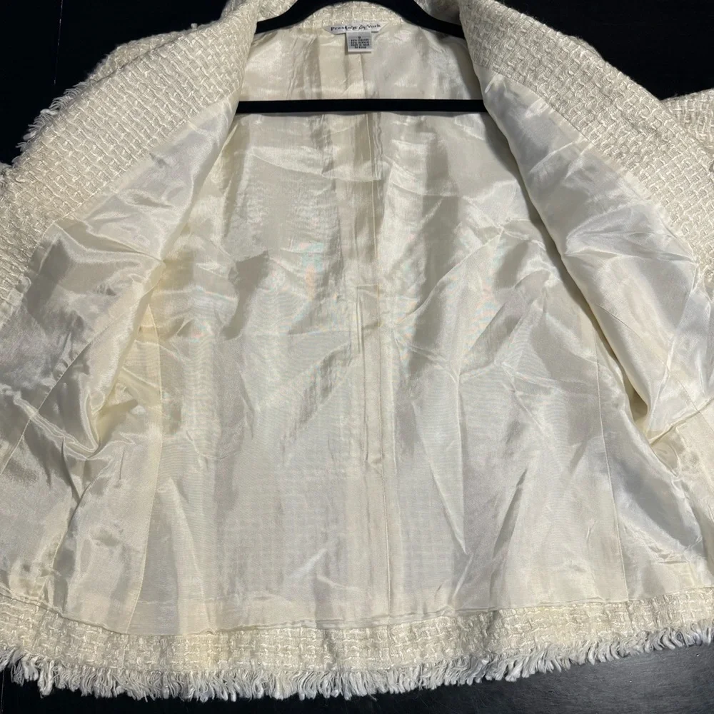 Vintage Preston & York Cream Textured Blazer Preppy Office Business Coco Chanel - Picture 12 of 14